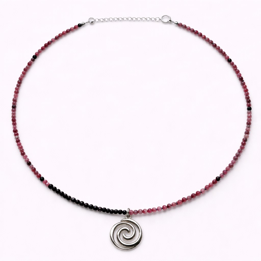 Colier din turmalina roz cu charm spirala