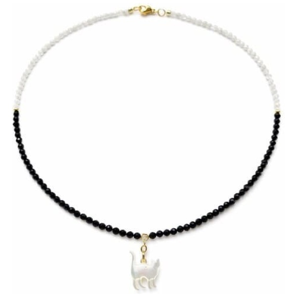 Colier bicolor cu charm pisica