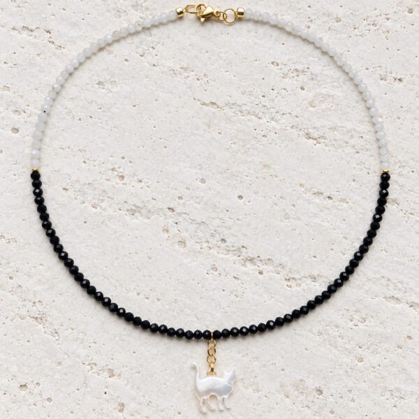 Colier bicolor cu charm pisica