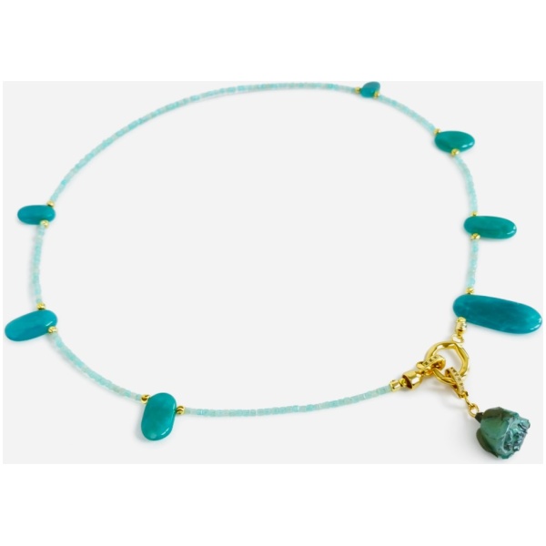 alb Colier din amazonite cu boboc turcoaz