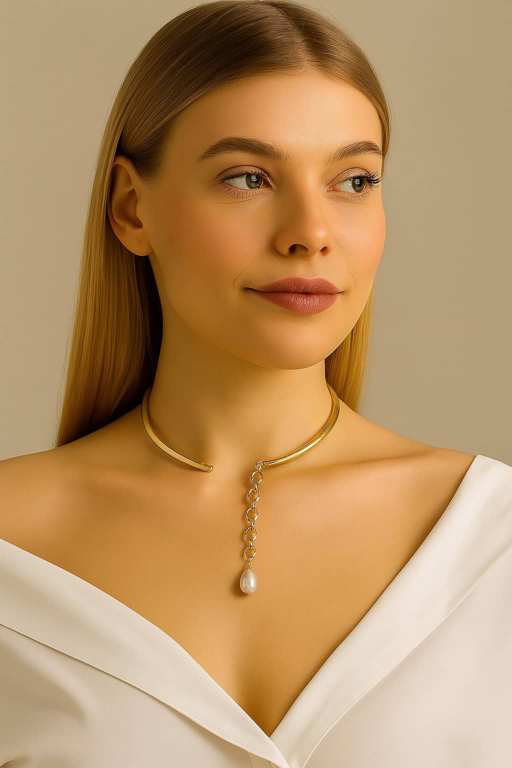 Choker cu design minimalist și perlă lacrimă
