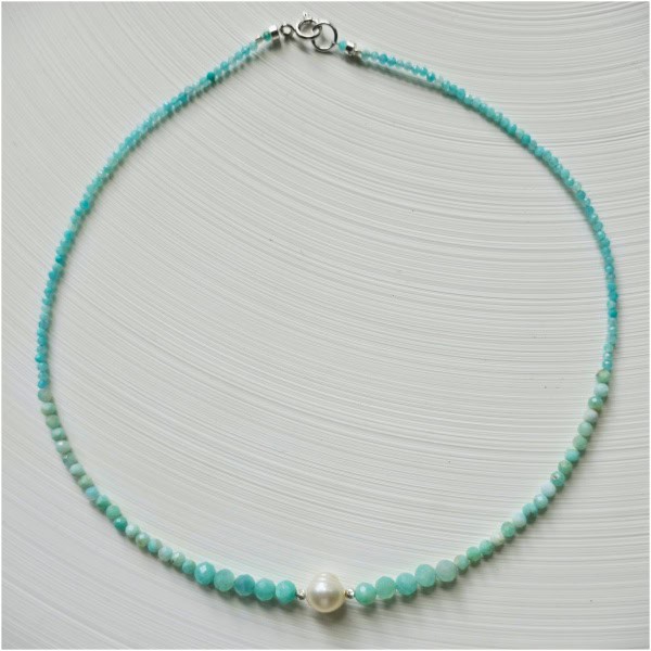 Colier din Amazonite cu Perla naturala Colier din Amazonite cu Perla naturala