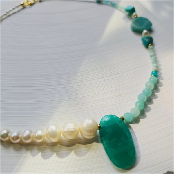 Colier din amazonite si perle Colier din amazonite si perle