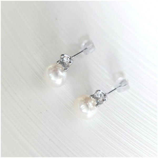 Cercei cu perle naturale si piatra zircon Cercei din argint cu perla si piatra zircon