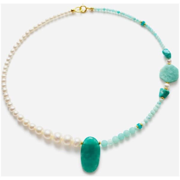 Alb Colier din amazonite si perle