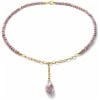 Colier din perle roz naturale cu pandantiv perla lacrima si lant placat cu aur 14K