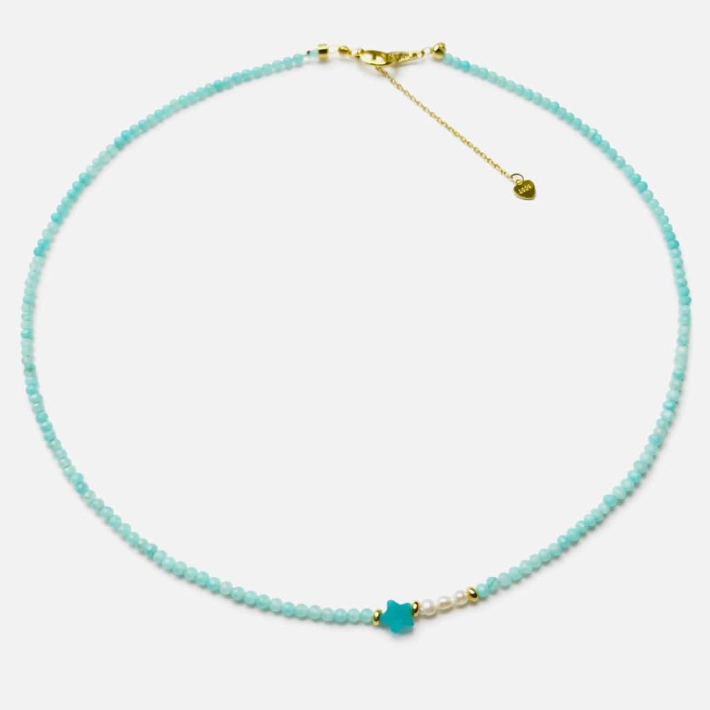 Colier din Amazonite cu Stea și Perle