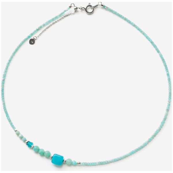 alb Colier cu charm cub si stea din amazonite