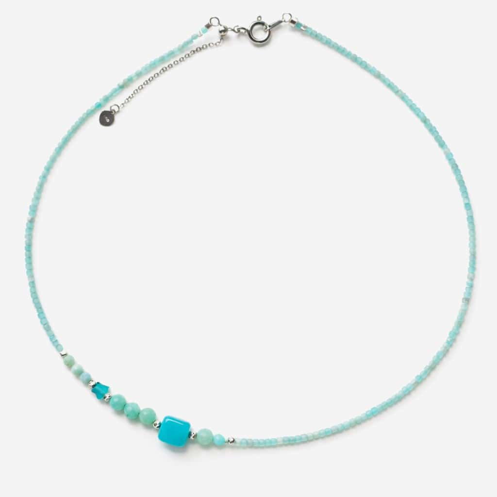 Colier cu charm cub si stea din amazonite