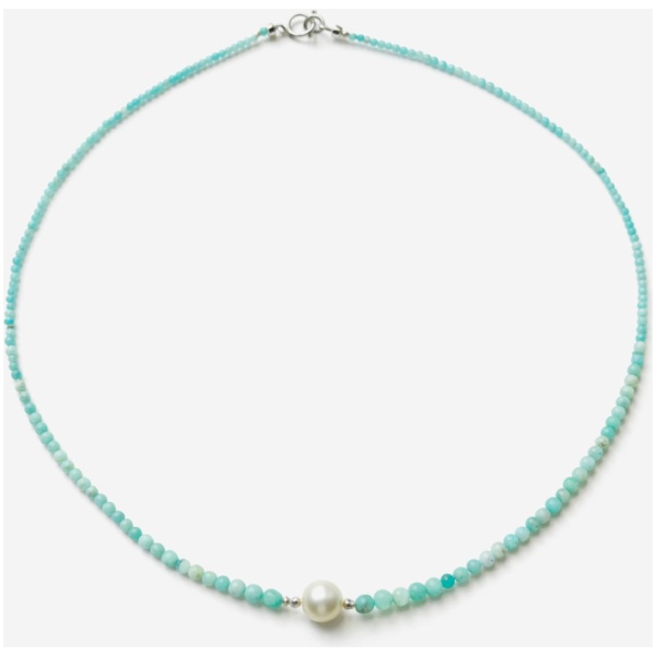alb Colier din Amazonite cu Perla naturala