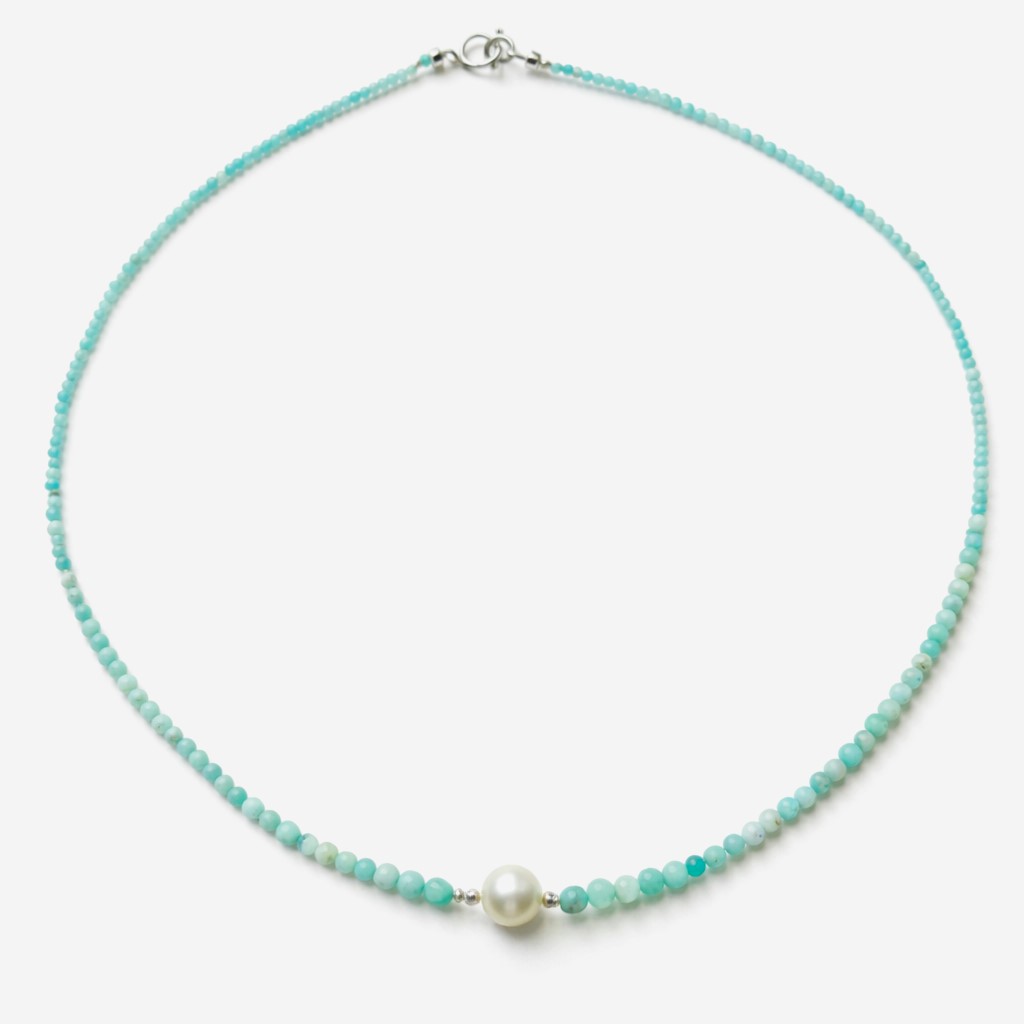 Colier din Amazonite cu Perla naturala