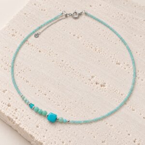 Colier cu charm cub si stea din amazonite