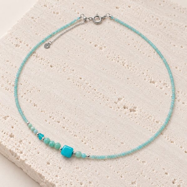 Colier cu charm cub si stea din amazonite