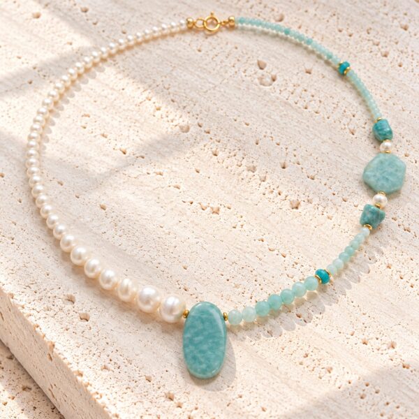 Colier din amazonite si perle Colier din amazonite si perle