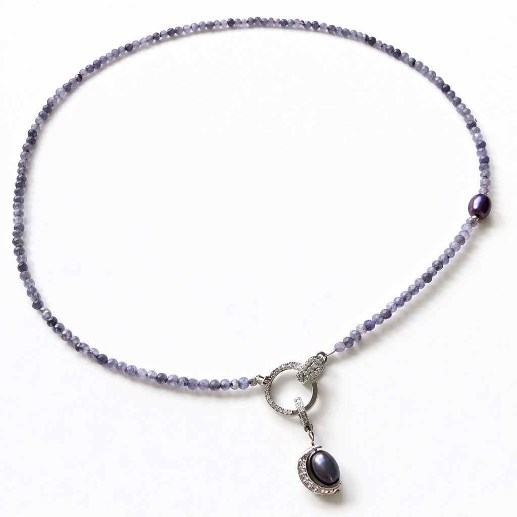 Colier din Tanzanite cu inchidere frontala si perla Peacock