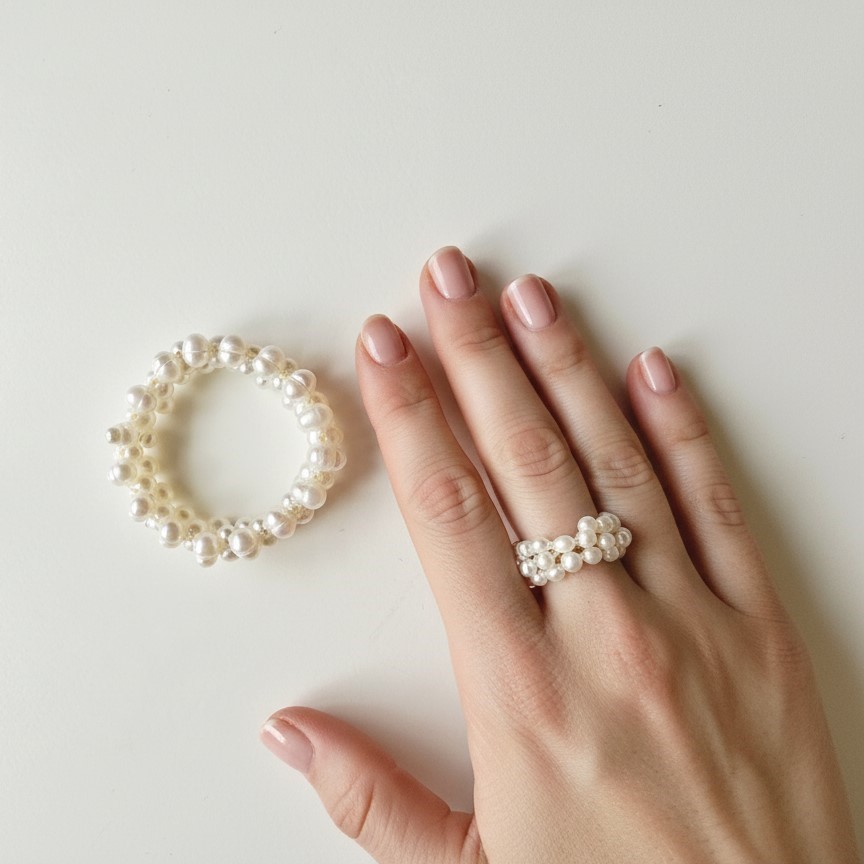 Inel din perle naturale împletit manual Pearl Weave