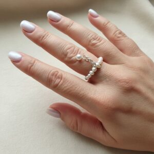 Inel din perle naturale Pearl Chain Ring