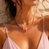 Colier din Turmalina roz si Rodonit cu charm central si inchidere din argint aurit 925