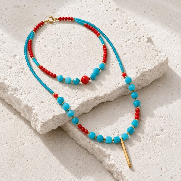 Colier dublu din Amazonite si Coral